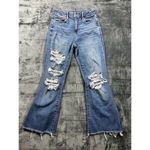 American Eagle Jeans Womens 4 Blue Curvy Super High-Rise Flare Stretch Ripped